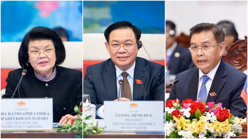 Руководители Парламентов Камбоджи, Вьетнама и Лаоса. Фото: quochoi.vn