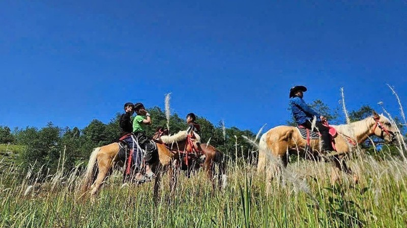 Туристы участвуют в конной прогулке по Лунгку (провинция Туенкуанг). Фото: ВИА
