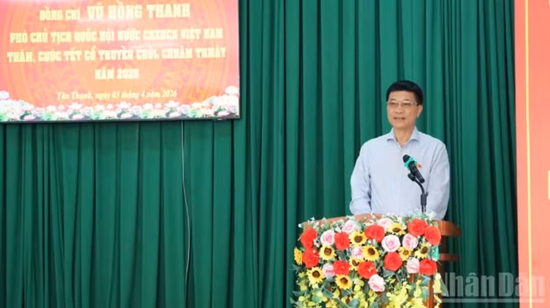 Заместитель председателя НС Ву Хонг Тхань выступает на мероприятии.