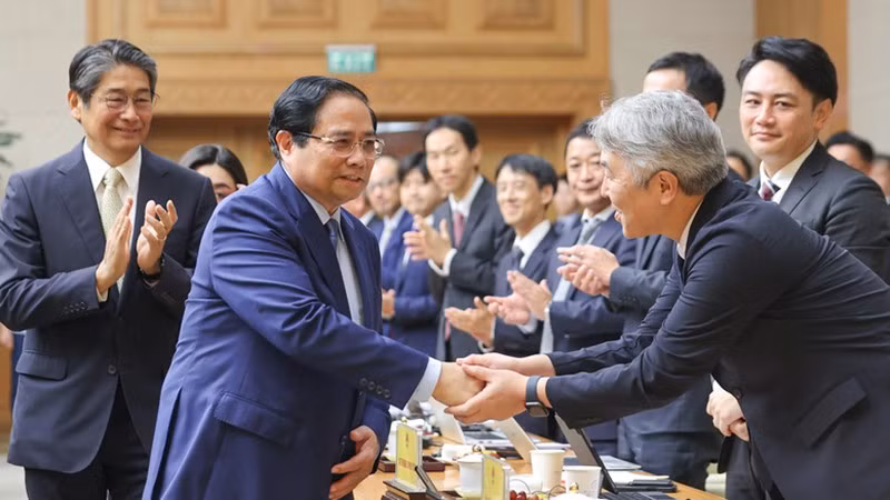 Премьер-министр Фам Минь Тьинь и представители японских предприятий. Фото: VGP