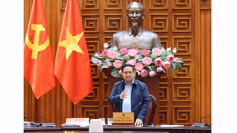 Премьер-министр Фам Минь Тьинь выступает на заседании. Фото: VGP