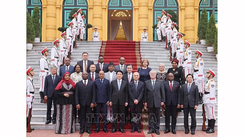 Президент Лыонг Кыонг и послы стран. Фото: ВИА