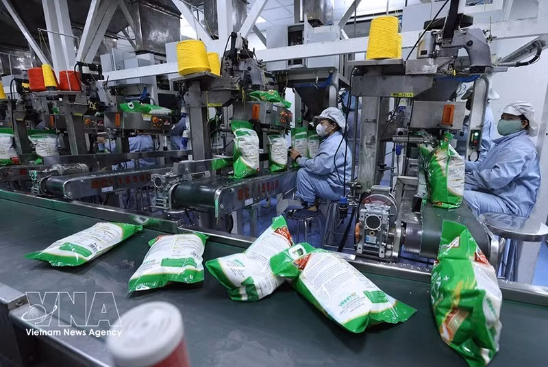 Упаковка риса для экспорта на заводе компании Vinh Phat Wilmar LLC, квартал Биньдык, провинция Анзянг. Фото: ВИА