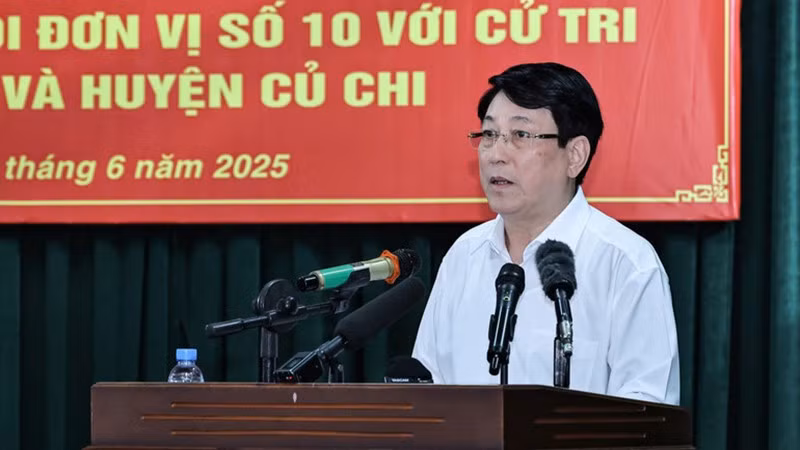 Президент Лыонг Кыонг выступает на встрече. 