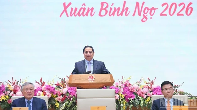 Премьер-министр Фам Минь Тьинь выступает с речью.