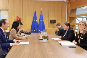 Заместитель министра иностранных дел Вьетнама Ле Тхи Тху Ханг проводит рабочую встречу с Советником по внешней политике Председателя Европейского совета Вероникой Мусиловой. (Фото: ВИА)