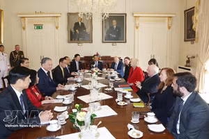 Генеральный секретарь, Президент государства То Лам и Президент Ирландии Майкл Хиггинс проводят переговоры в столице Дублине (Ирландия), 2 октября 2024 года. (Фото: ВИА)