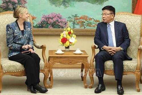 Заместитель премьер-министра Ле Тхань Лонг принимает вице-президента корпорации Amazon по вопросам глобальной государственной политики Сьюзан Пойнтер. Фото: ВИА