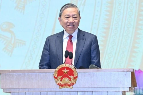 Генеральный секретарь ЦК КПВ То Лам выступает на конференции. Фото: Чан Хай