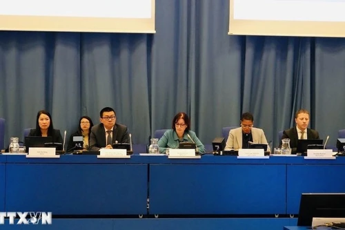 Посол Ву Ле Тхай Хоанг (2-й слева) выступает на заседании. Фото: ВИА