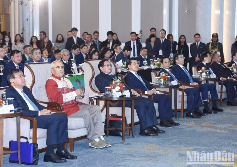 Премьер-министр Фам Минь Тьинь и делегаты на форуме.