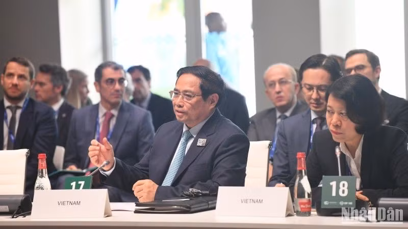 Премьер-министр Фам Минь Тьинь выступает на семинаре.