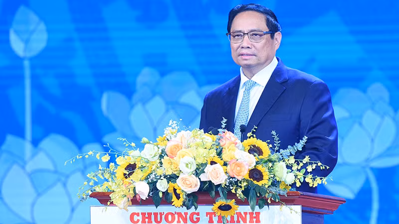 Премьер-министр Фам Минь Тьинь выступает на конференции. Фото: Чан Хай