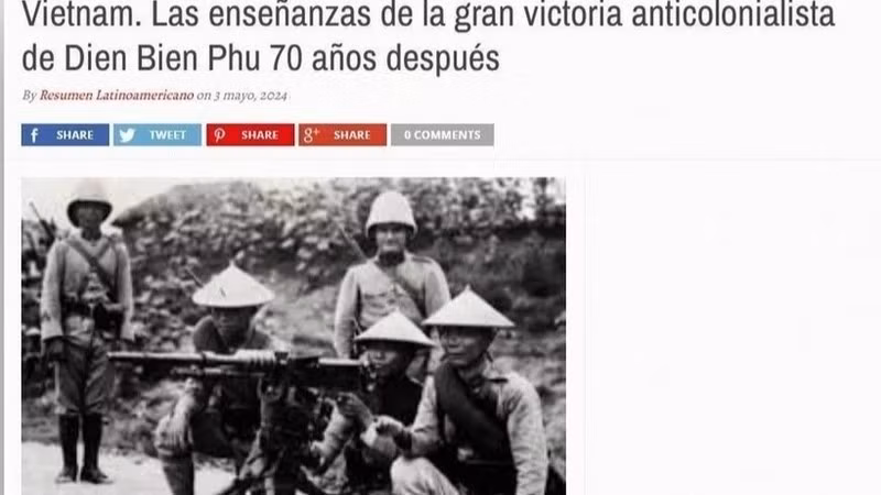 Статья о победе в битве под Дьенбьенфу в газете «Resumen Latinoamericano».