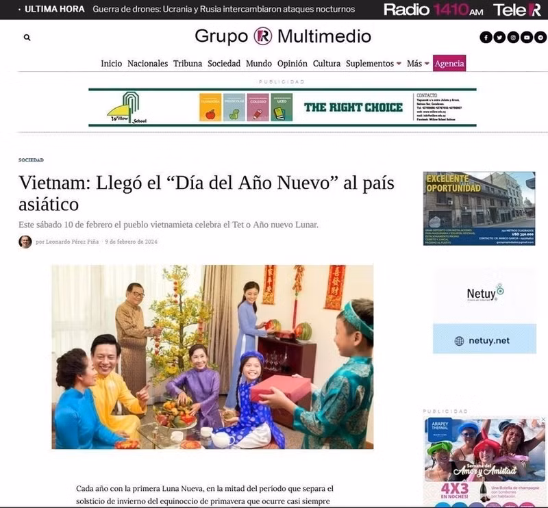 Статья о Тэте в уругвайской газете «Grupo R Multimedio». Фото: ВИА