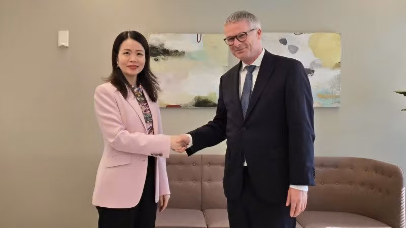 Заместитель министра иностранных дел Нгуен Минь Ханг и постоянный заместителем министра иностранных дел Дании Йеппе Транхольм-Миккельсен. 