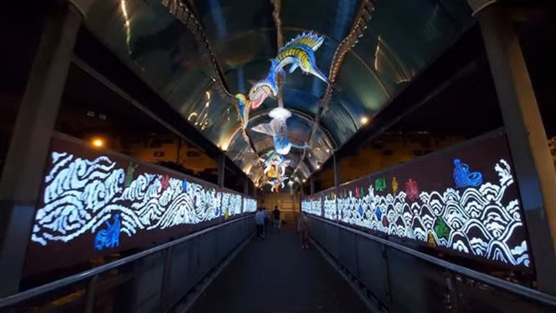 Пешеходный мост Чан Нят Зуат в Ханое, освещенный ночью. (Фото: ВИA)