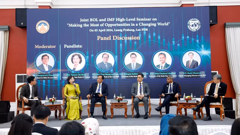 Управляющая Государственным банком Вьетнама Нгуен Тхи Хонг участвует в конференции. Фото: ВИА