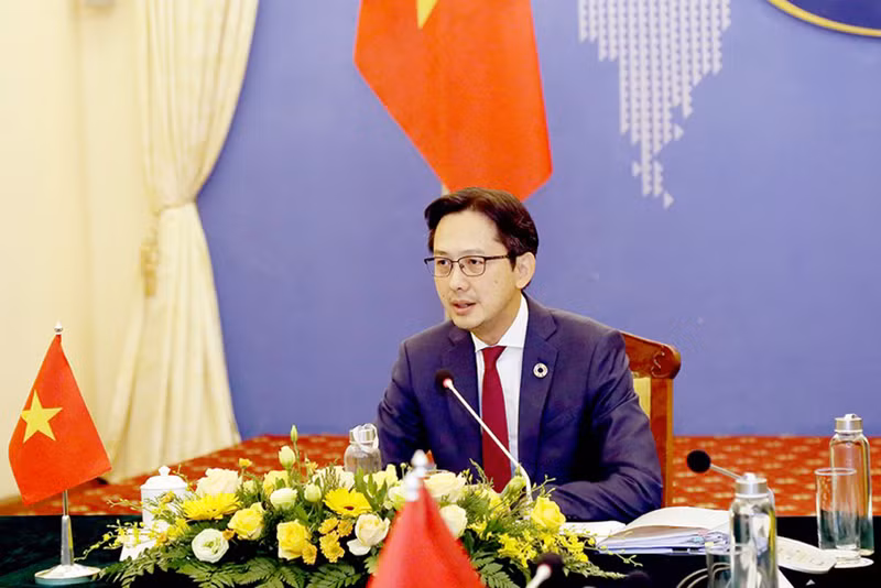 Заместитель министра иностранных дел До Хунг Вьет выступает на встрече.