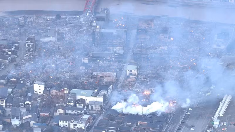 Вадзима – один из населенных пунктов, наиболее сильно пострадавших от землетрясения 1 января. Фото: NHK