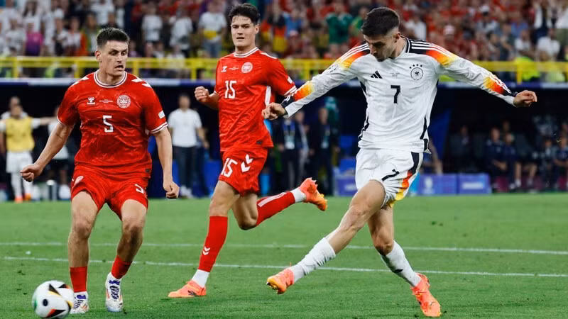 Немец Кай Хаверц забил гол в матче против сборной Дании. Фото: Рейтер