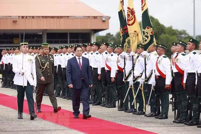Премьер-министр Фам Минь Тьинь обходит строй почетного караула. Фото: ВИА Премьер-министр Фам Минь Тьинь обходит строй почетного караула. Фото: ВИА