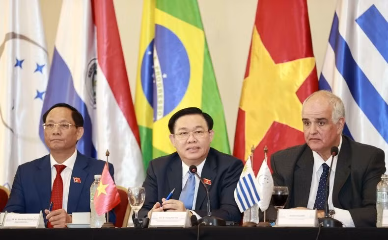 Председатель НС Выонг Динь Хюэ выступает на переговорах. Фото: ВИА