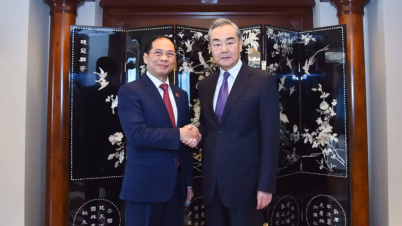 Министр иностранных дел Буй Тхань Шон (слева) и член Политбюро, Руководитель Канцелярии Комиссии ЦК КПК по иностранным делам Ван И. Фото: МИД Вьетнама