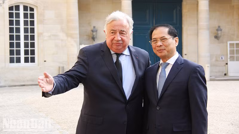 Председатель Сената Франции Жерар Ларше принимает Министра иностранных дел Буй Тхань Шона. Фото: Кхай Хоан