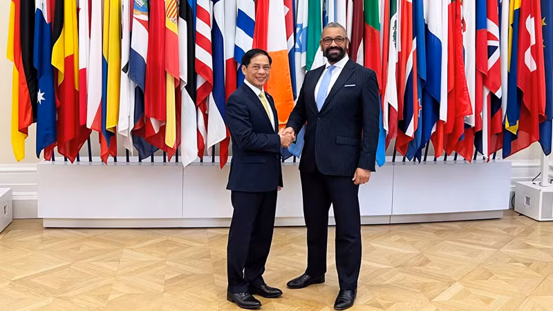 Министр иностранных дел Буй Тхань Шон и Министр иностранных дел Великобритании Джеймс Клеверли. Фото: МИД Вьетнама