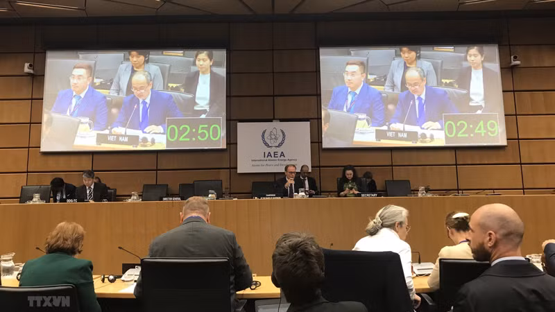 Посол Нгуен Чунг Киен (на экране) выступает на заседании. Фото: ВИА