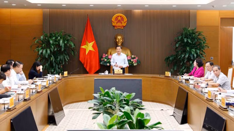 Вице-премьер Ле Минь Кхай (в центре) председательствует на заседании. Фото: VGP