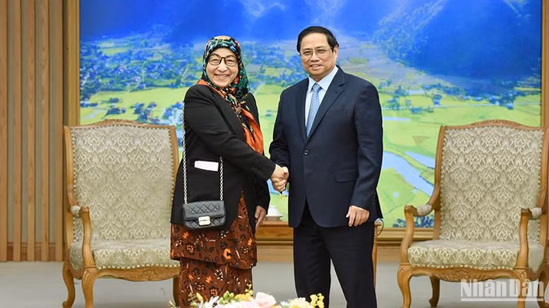 Премьер-министр Фам Минь Тьинь и Посол Брунея во Вьетнаме Датин Падук Малай Хаджа Халима Малай Хаджи Юссоф. Фото: Чан Хай Премьер-министр Фам Минь Тьинь и Посол Брунея во Вьетнаме Датин Падук Малай Хаджа Халима Малай Хаджи Юссоф. Фото: Чан Хай