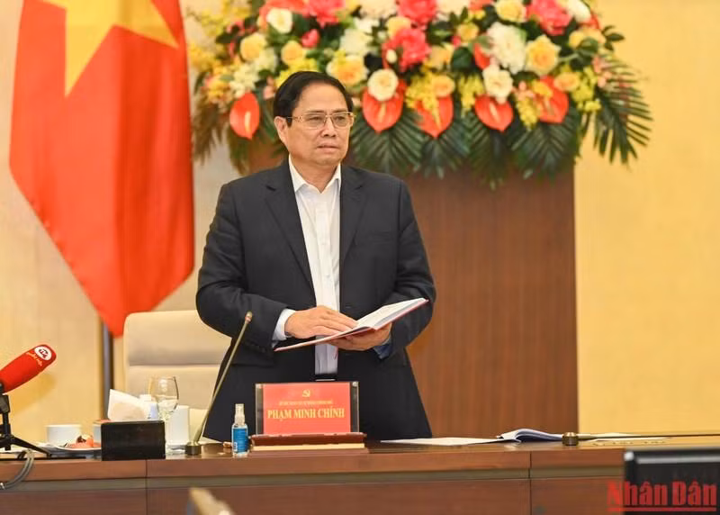 Премьер-министр Фам Минь Тьинь выступает на конференции. Фото: Зюи Линь