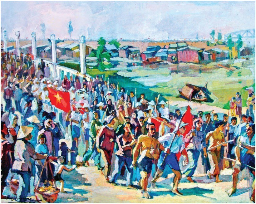 Произведение «Танан в августовские дни 1945 года» художника Хыу Фыонга, нарисованное по мотивам истории, рассказанной художником Хюинь Ван Гамом. Фото: Во Мань Хао image-1.jpg