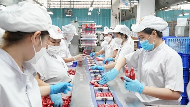 Работает линия упаковки продукции на «зелёном» предприятии — Акционерной компании «Вьетнамская мясная индустрия» (Vissan). Фото: sggp.org.vn