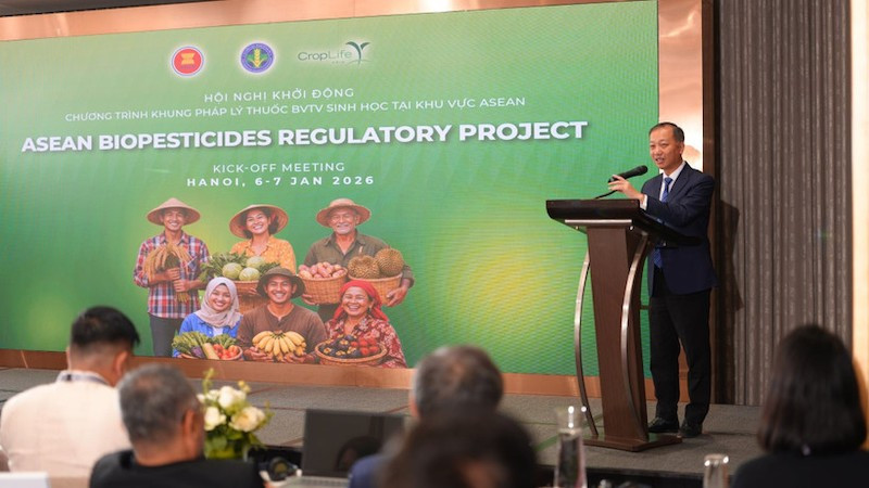 Нгуен Куанг Хьеу, заместитель директора Управления растениеводства и защиты растений, выступает с приветственным словом. Фото: daibieunhandan.vn 