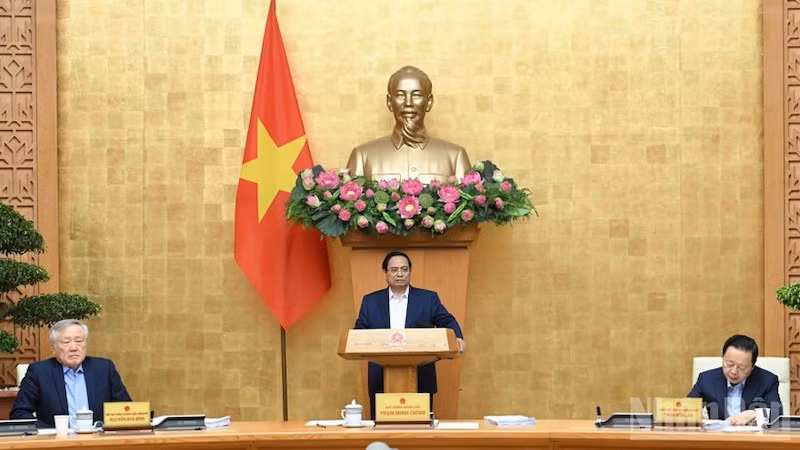 Премьер-министр Фам Минь Тьинь выступает на заседании. Фото: Чан Хай