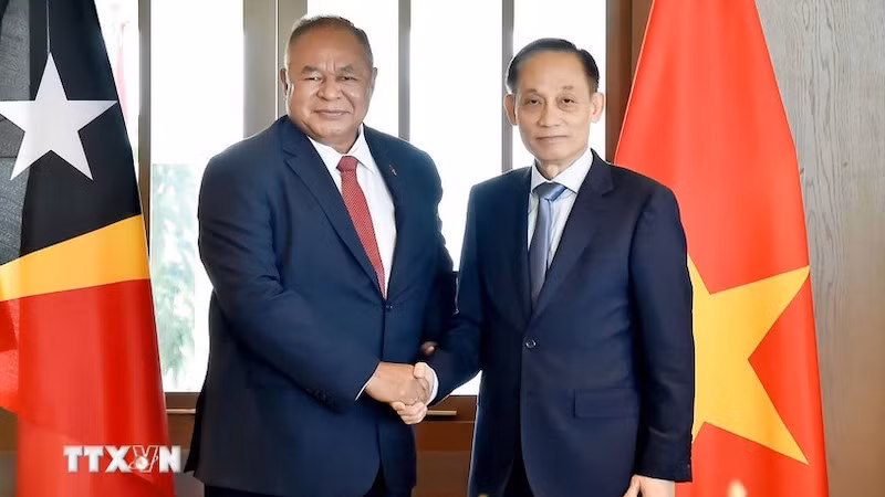 Секретарь ЦК КПВ, и.о. Министра иностранных дел Ле Хоай Чунг и Министр иностранных дел и сотрудничества Тимора-Лешти Бендиту душ Сантуш Фрейтас. Фото: ВИА