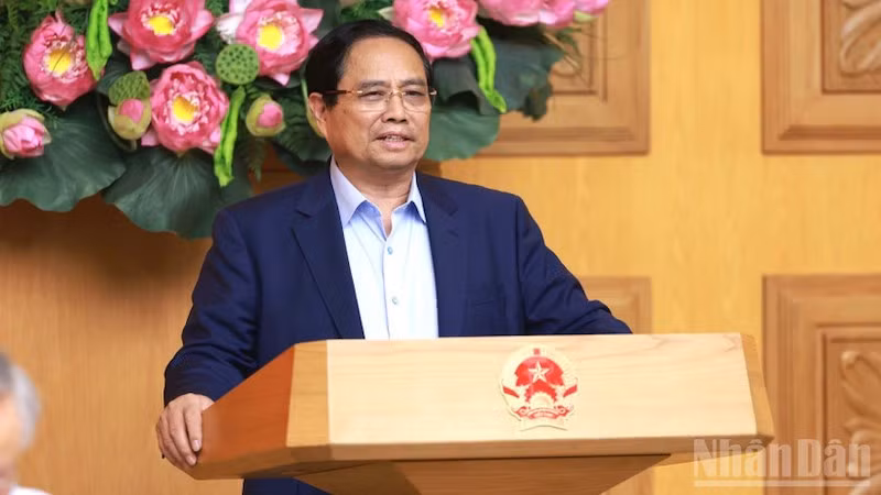 Премьер-министр Фам Минь Тьинь выступает на встрече. Фото: Чан Хай