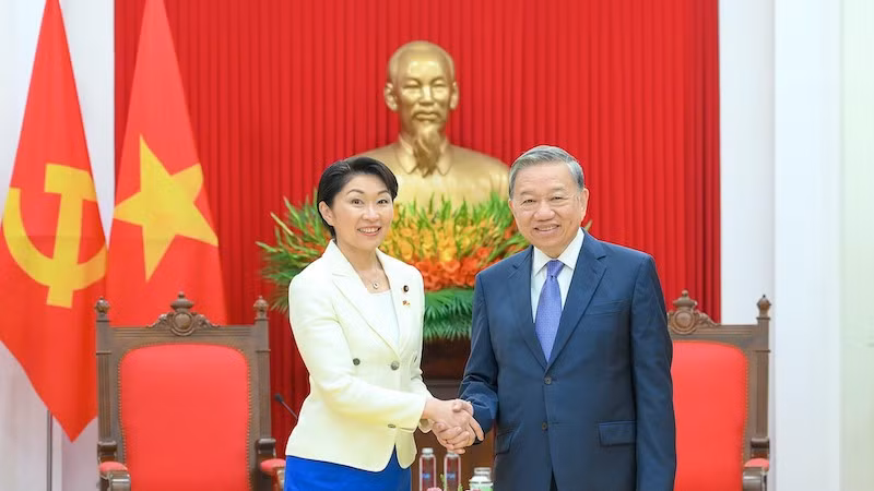 Генеральный секретарь ЦК КПВ То Лам и Председатель Альянса парламентариев японско-вьетнамской дружбы Обучи Юко.