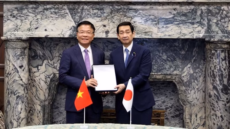 Вице-премьер Ле Тхань Лонг и Председатель Палаты советников Японии Сэкигути Масакадзу. Фото: VGP