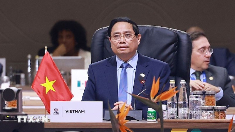 Премьер-министр Фам Минь Тьинь выступает на 3-й дискуссии саммита G20. Фото: ВИА
