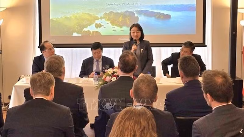 Посол Вьетнама в Дании Нгуен Ле Тхань выступает на диалоге. Фото: ВИА