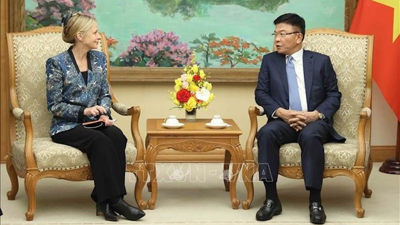 Заместитель премьер-министра Ле Тхань Лонг принимает вице-президента корпорации Amazon по вопросам глобальной государственной политики Сьюзан Пойнтер. Фото: ВИА