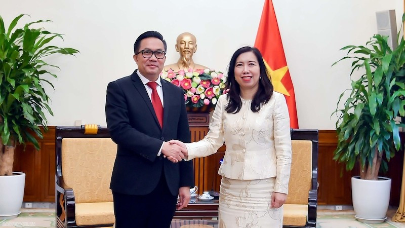 Заместитель министра иностранных дел Ле Тхи Тху Ханг и директор Департамента прессы МИД Лаоса, официальный представитель МИД Лаоса Бунтхала Паньявичит. Фото: baoquocte.vn