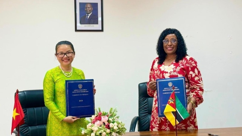 Вьетнама в Мозамбике Чан Тхи Тху Тхин и Министр образования и культуры Мозамбика Самария Товела.
