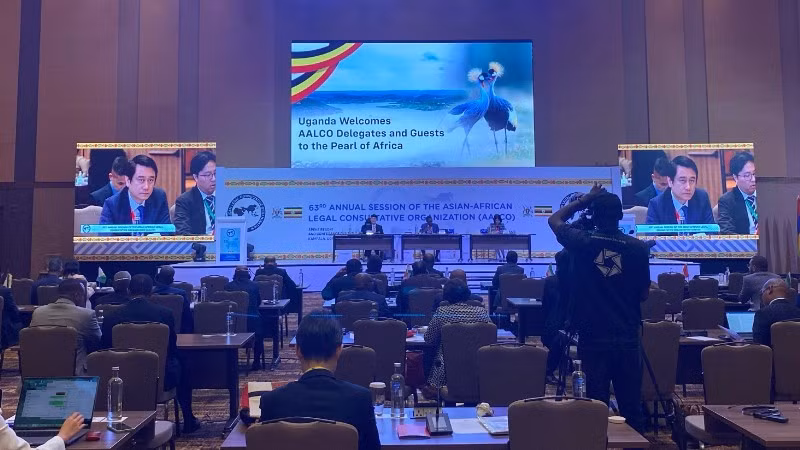 Заместитель министра Ле Ань Туан выступает с речью на пленарном заседании.