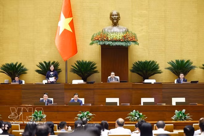 Заместитель Председателя Национального собрания Нгуен Тхи Хонг ведёт заседание. (Фото: ВИА)