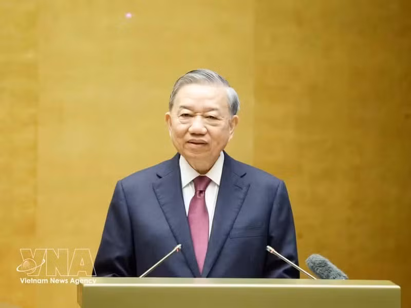 Генеральный секретарь Центрального комитета КПВ, Президент государства То Лам выступает с руководящим обращением. (Фото: ВИА)